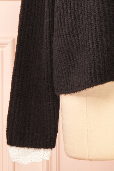 Eliona Black Sweater w/ Embroidered Openwork Collar | Boutique 1861  bottom