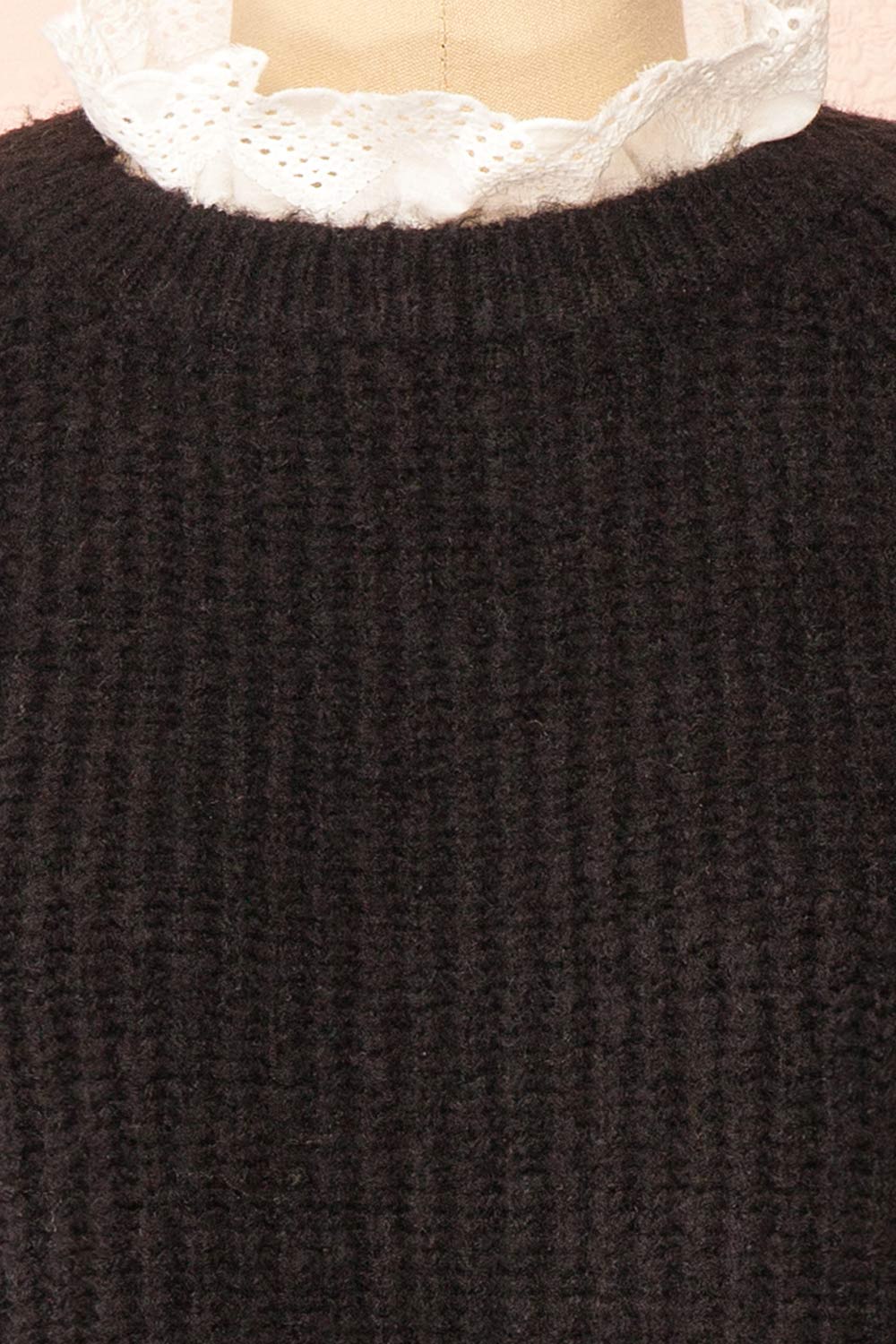 Eliona Black Sweater w/ Embroidered Openwork Collar | Boutique 1861 fabric 