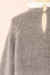 Eliona Grey Sweater w/ Embroidered Openwork Collar | Boutique 1861  back close-up