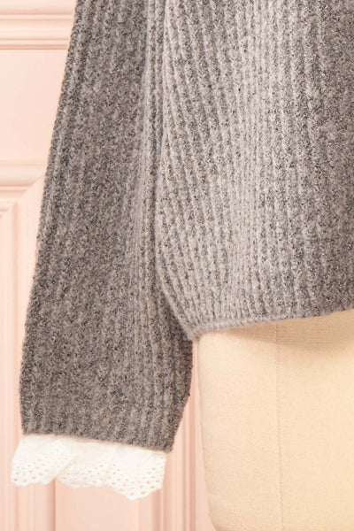 Eliona Grey Sweater w/ Embroidered Openwork Collar | Boutique 1861  bottom