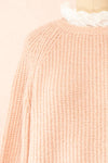 Eliona Pink Sweater w/ Embroidered Openwork Collar | Boutique 1861  front close-up