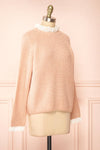 Eliona Pink Sweater w/ Embroidered Openwork Collar | Boutique 1861  side view
