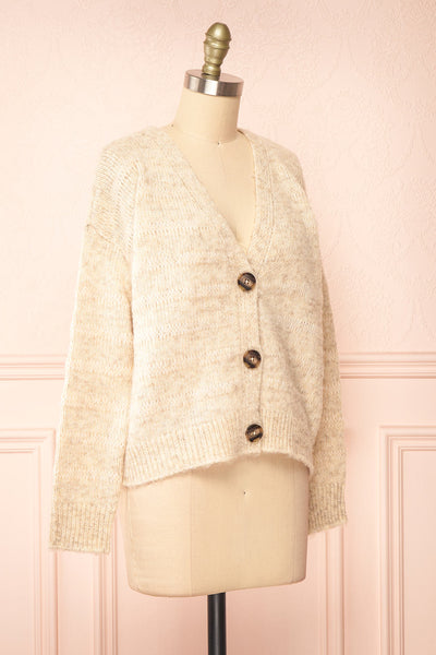 Elirian Beige Button-Up Knit Cardigan | Boutique 1861  side view
