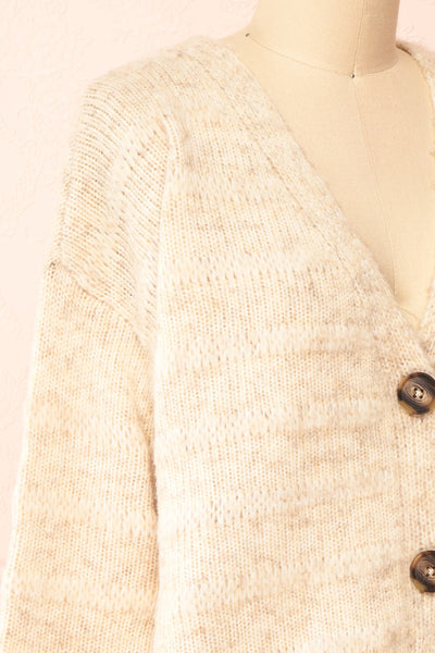 Elirian Beige Button-Up Knit Cardigan | Boutique 1861  side close-up