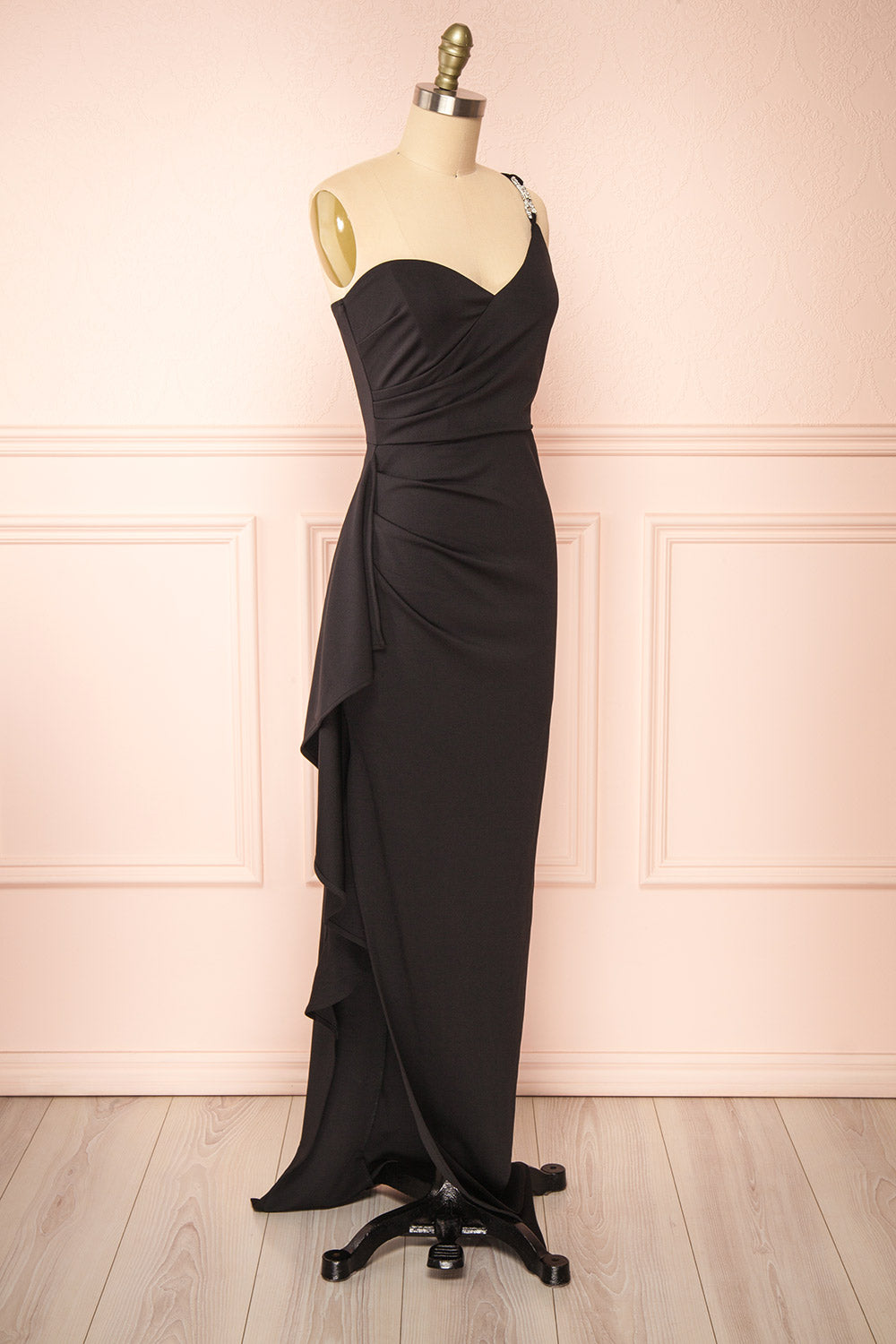 Elliot One-Shoulder Black Maxi Dress w/ Bow | Boutique 1861 side view