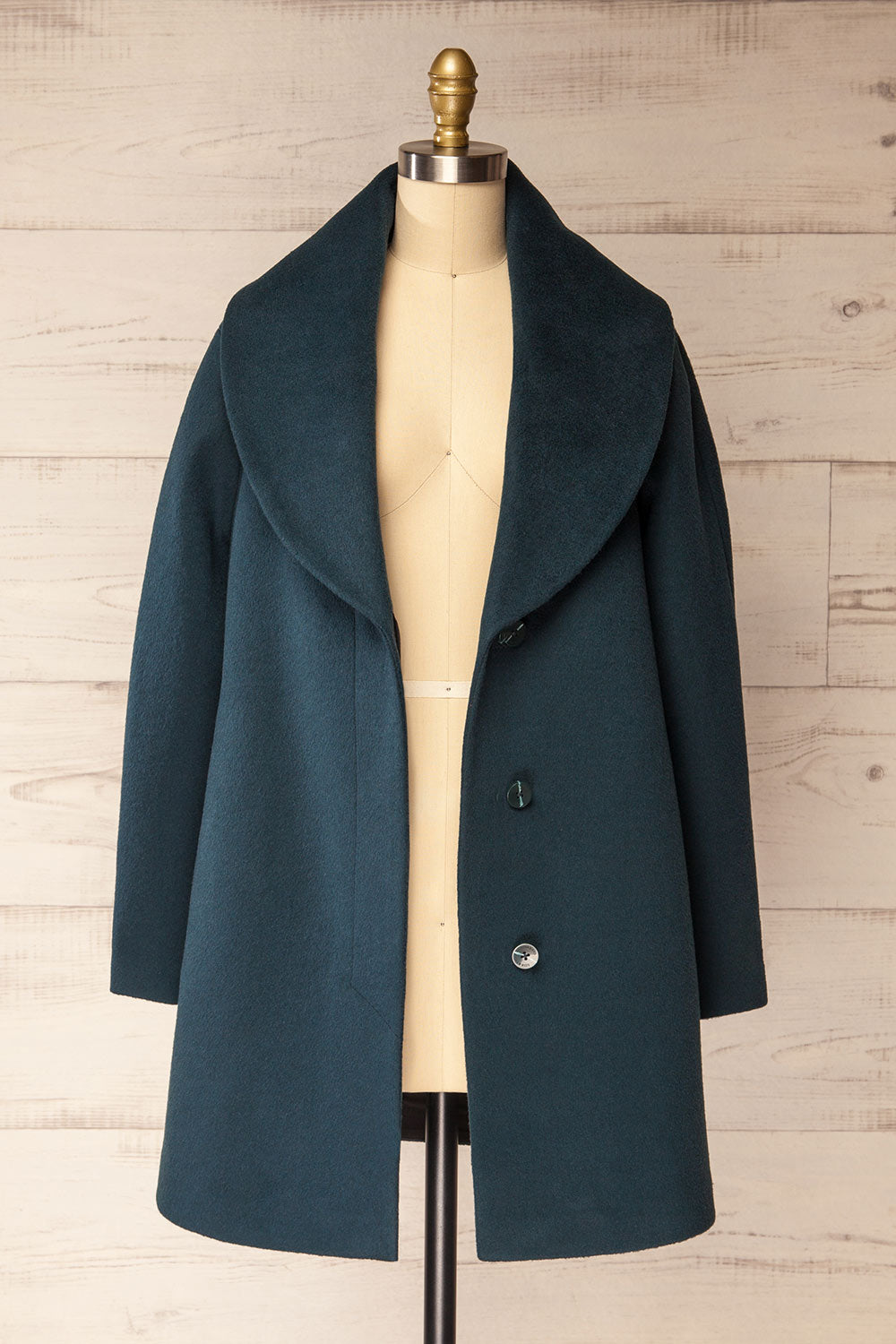 SHAREEF W-FACE MIDDLE COAT ターコイズブルー Ellisa Teal Short Wool Coat by Soia & Kyo | La petite garçonne