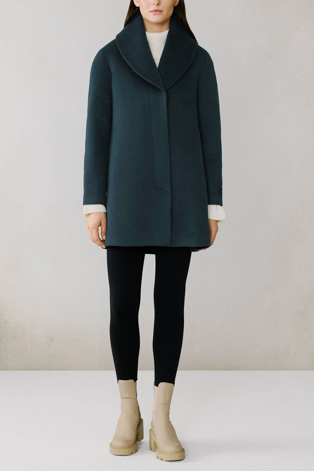Ellisa Teal Short Wool Coat | La petite garçonne front model
