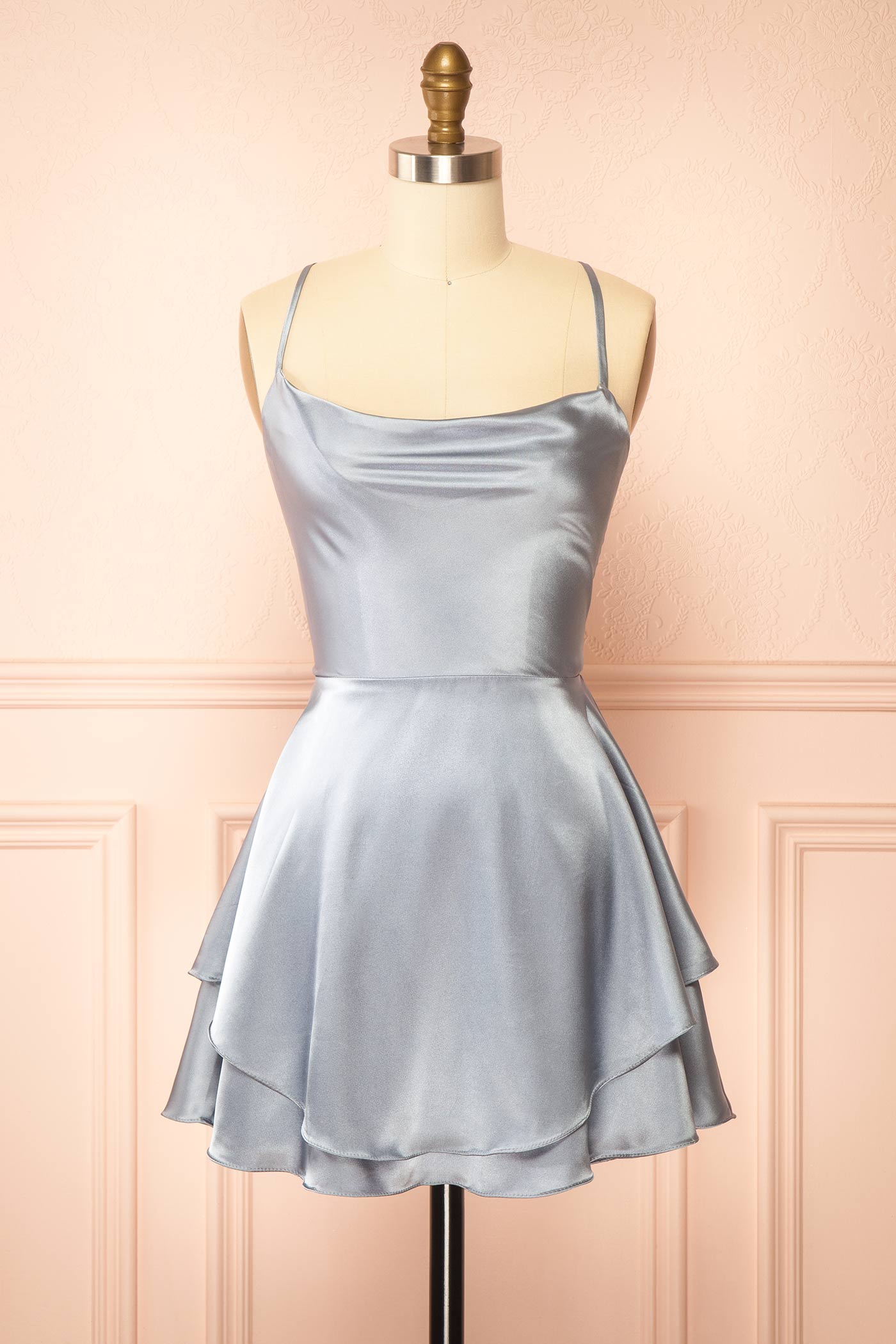 Ellya Blue | Satin Short Dress with Lace-Up Back