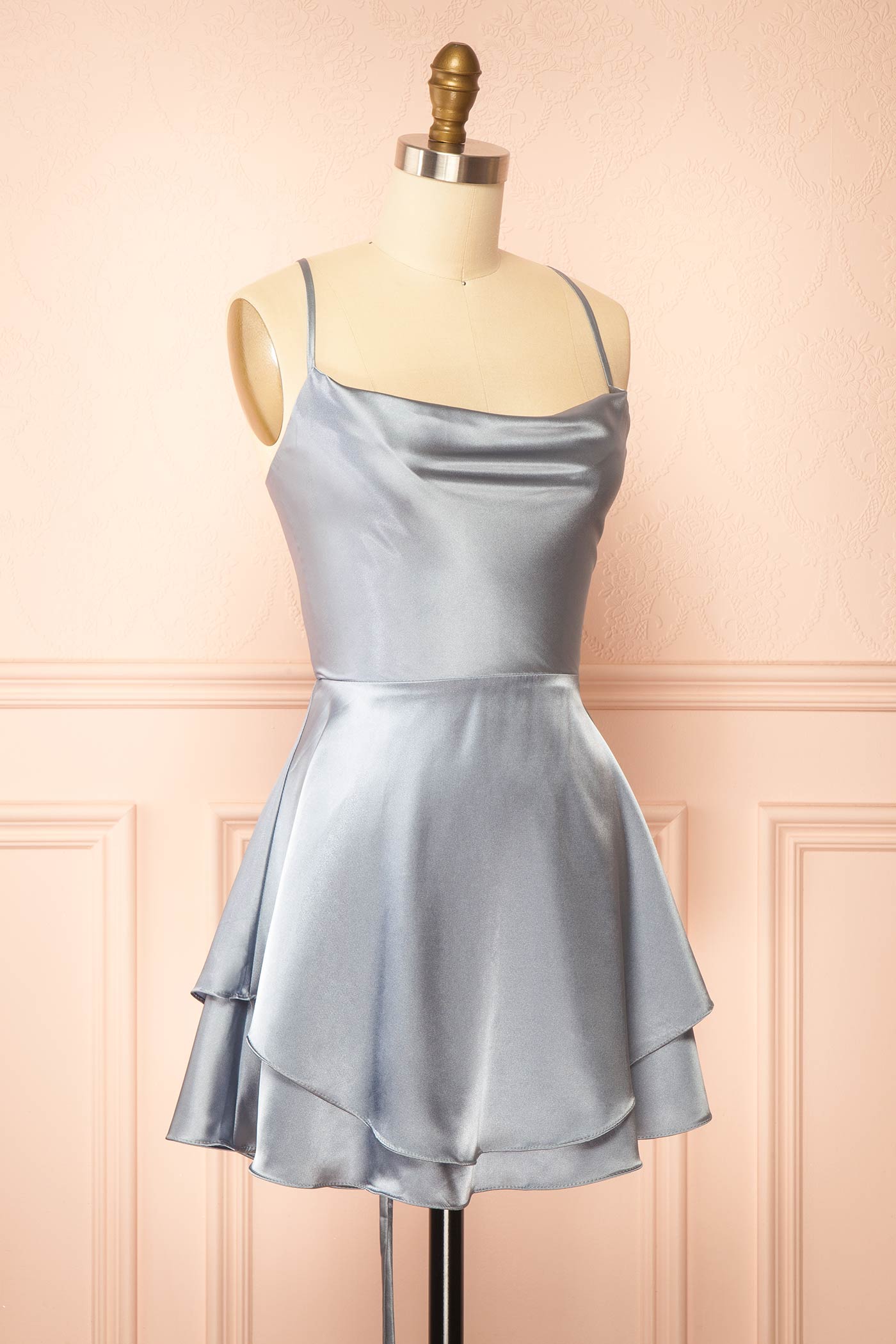 Ellya Bleu | Robe Courte en Satin à Lacets au Dos