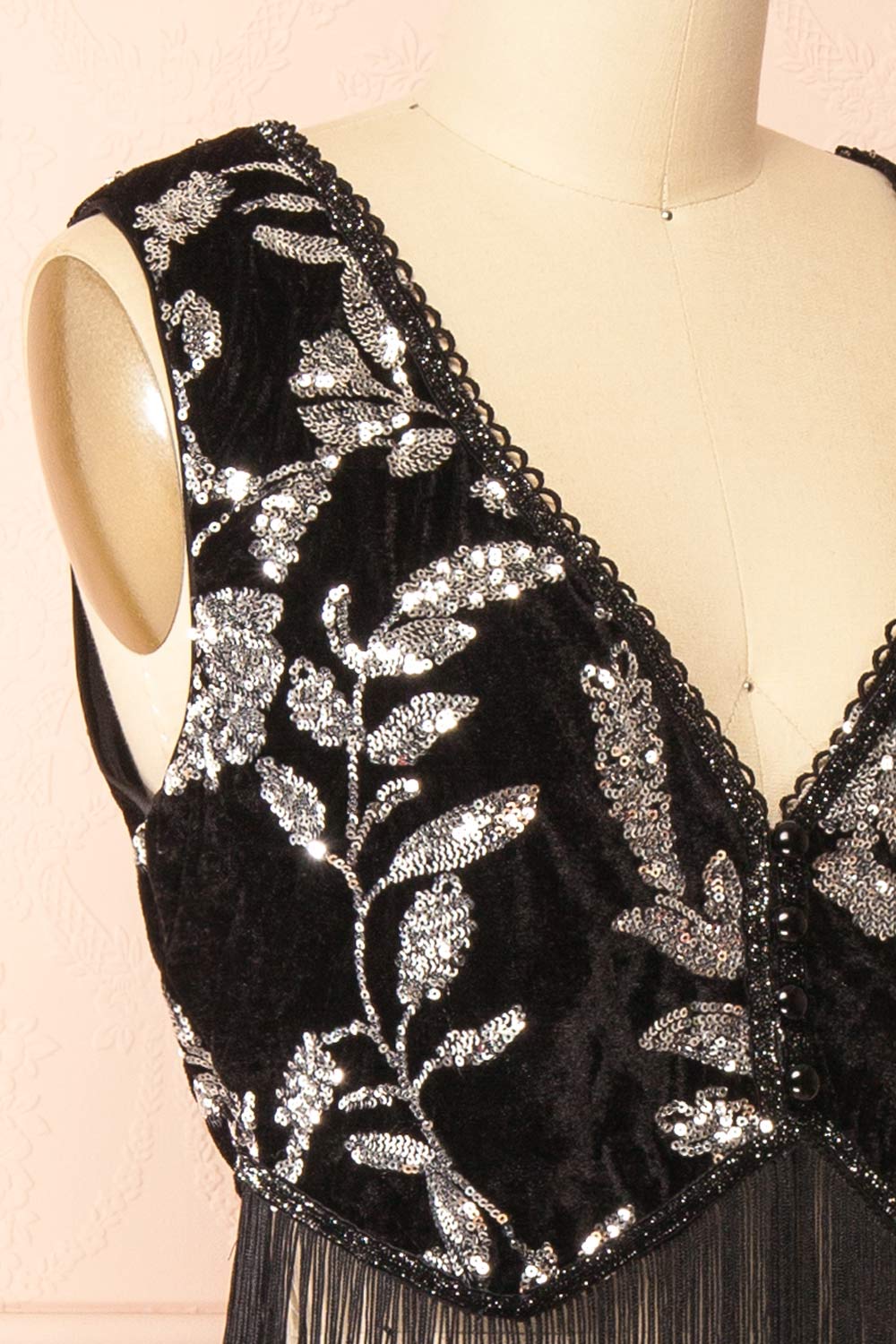 Elna Black Velvet Vest with Fringes | Boutique 1861 side 