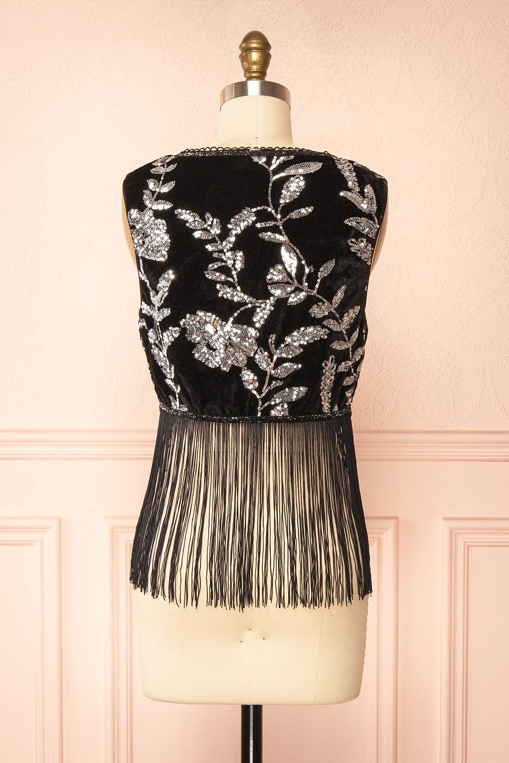 Elna Black Velvet Vest with Fringes | Boutique 1861 back view
