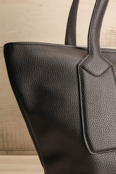 Elody Black Vegan Leather Tote Bag | La petite garçonne side close-up