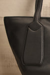 Elody Black Vegan Leather Tote Bag | La petite garçonne front close-up