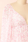 Elowen Short Pink Floral Dress w/ Plunging Neckline | Boutique 1861side close-up