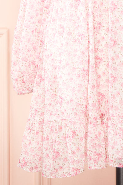 Elowen Short Pink Floral Dress w/ Plunging Neckline | Boutique 1861 sleeve close-up