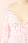Elowen Short Pink Floral Dress w/ Plunging Neckline | Boutique 1861 front close-up