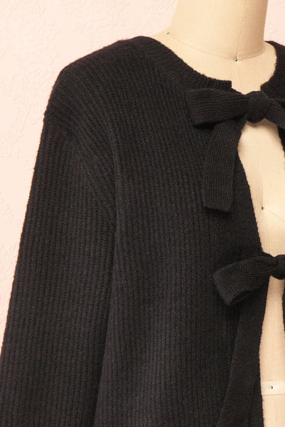 Elpida Black Knit Cardigan w/ Bows | Boutique 1861 side close-up