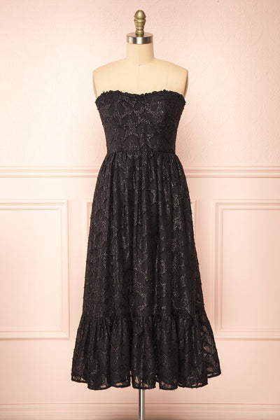 Elspeth Star Pattern Black Strapless Midi Dress | Boutique 1861 front view