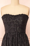 Elspeth Star Pattern Black Strapless Midi Dress | Boutique 1861 front close-up