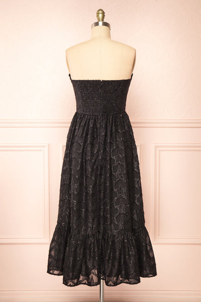 Elspeth Star Pattern Black Strapless Midi Dress | Boutique 1861 back view