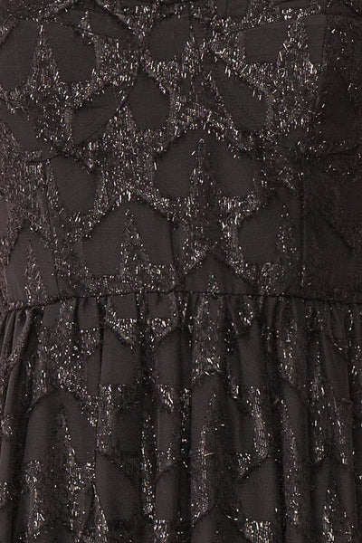 Elspeth Star Pattern Black Strapless Midi Dress | Boutique 1861 fabric