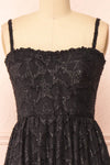 Elspeth Star Pattern Black Strapless Midi Dress | Boutique 1861 straps