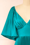 Elstree Midi Pleated Teal Dress | Boutique 1861 front close-up