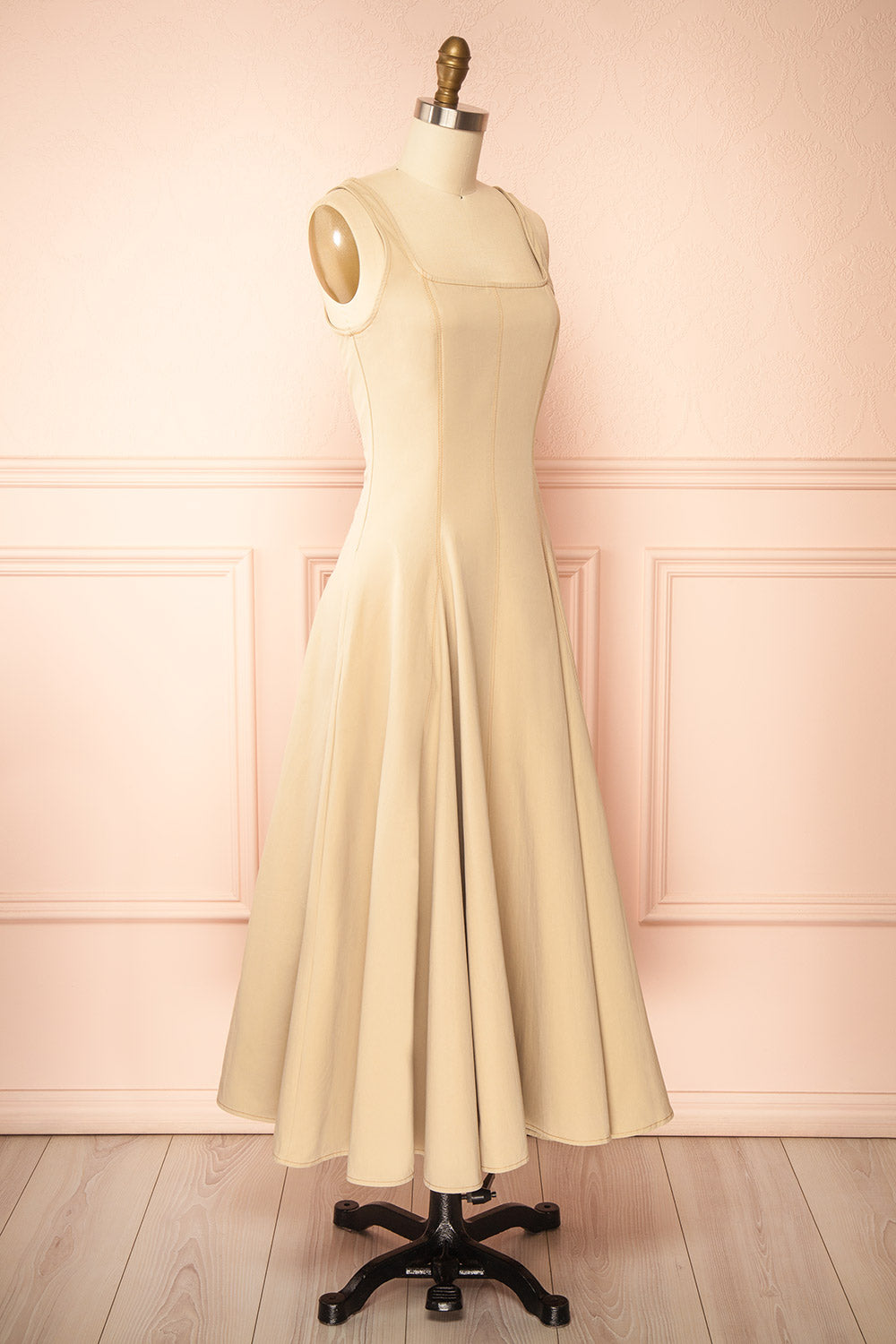 Elynor Beige Midi Dress with Pockets | Boutique 1861 side view