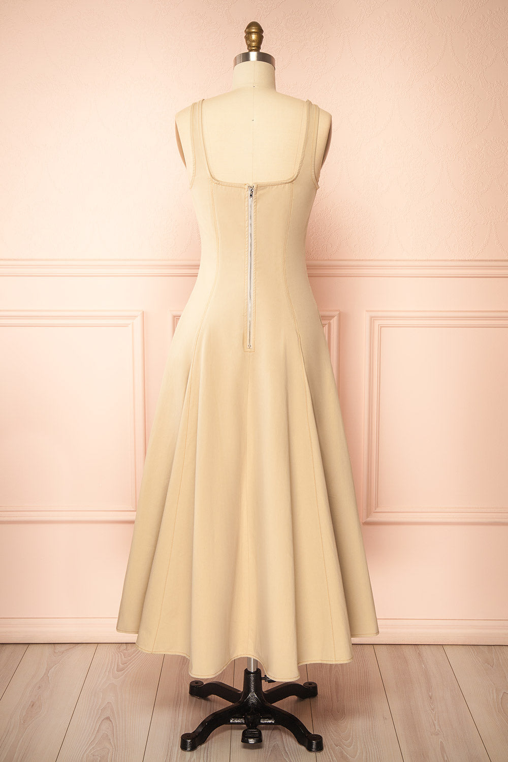 Elynor Beige Midi Dress with Pockets | Boutique 1861 back view