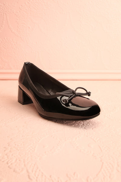 Elyria Black Heeled Ballerina Shoes w/ Bow | Boutique 1861 front view