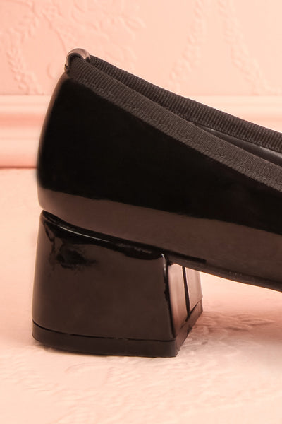 Elyria Black Heeled Ballerina Shoes w/ Bow | Boutique 1861 side back close-up