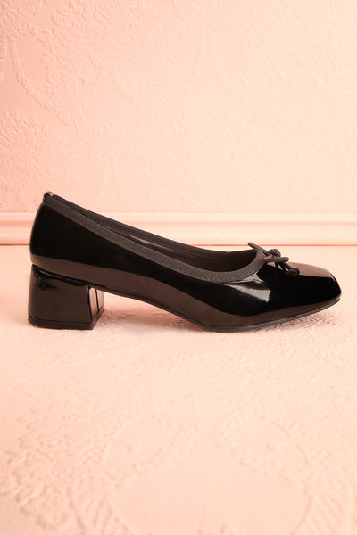 Elyria Black Heeled Ballerina Shoes w/ Bow | Boutique 1861 side viw