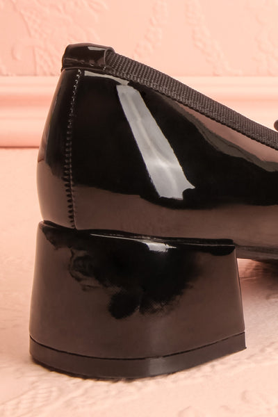 Elyria Black Heeled Ballerina Shoes w/ Bow | Boutique 1861 back close-up