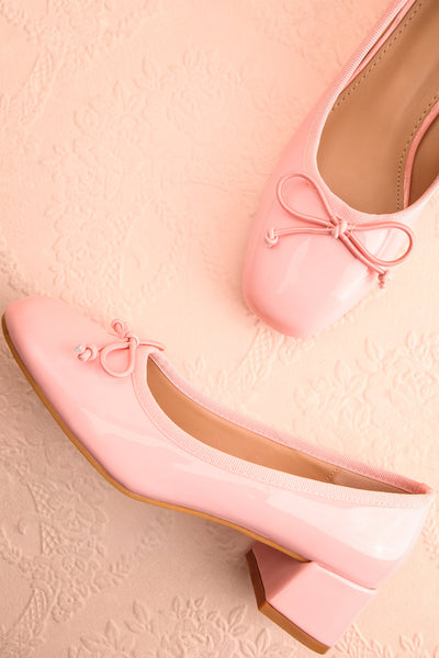 Elyria Pink Heeled Ballerina Shoes w/ Bow | Boutique 1861 flst view