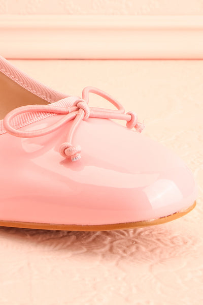 Elyria Pink Heeled Ballerina Shoes w/ Bow | Boutique 1861 front close-up