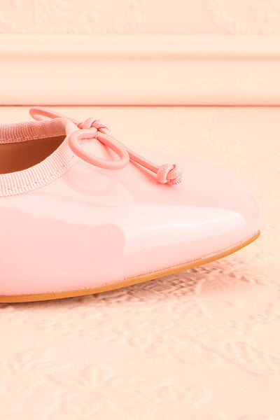 Elyria Pink Heeled Ballerina Shoes w/ Bow | Boutique 1861 sid efornt close-up