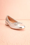Elyria Silver Heeled Ballerina Shoes w/ Bow | Boutique 1861 front view