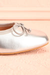 Elyria Silver Heeled Ballerina Shoes w/ Bow | Boutique 1861 side front close-up