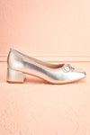 Elyria Silver Heeled Ballerina Shoes w/ Bow | Boutique 1861 side view