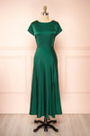 Elyrina Green Maxi Satin Dress w/ Back Opening | Boutique 1861 front view