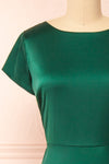 Elyrina Green Maxi Satin Dress w/ Back Opening | Boutique 1861 front close-up
