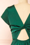 Elyrina Green Maxi Satin Dress w/ Back Opening | Boutique 1861  back close-up