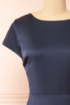 Elyrina Navy Maxi Satin Dress w/ Back Opening | Boutique 1861 front close-up