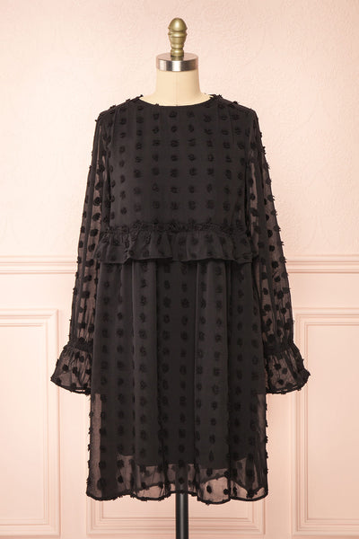Elyris Black Loose Dotted Short Dress | Boutique 1861 front view