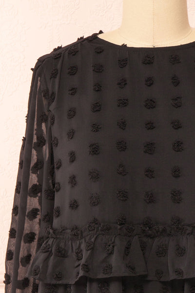 Elyris Black Loose Dotted Short Dress | Boutique 1861 front close-up