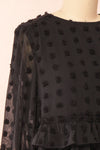 Elyris Black Loose Dotted Short Dress | Boutique 1861 side close-up