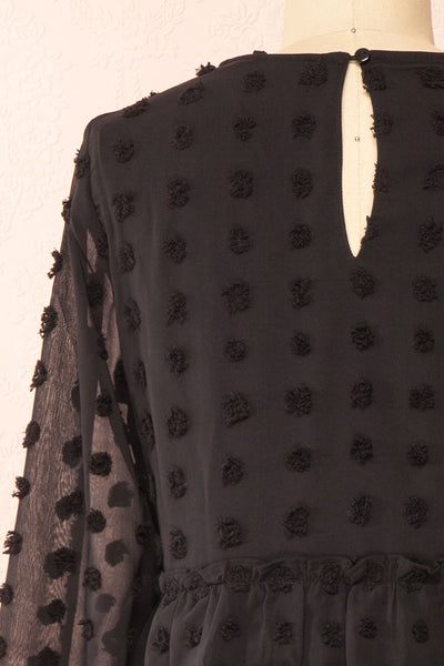 Elyris Black Loose Dotted Short Dress | Boutique 1861 back close-up