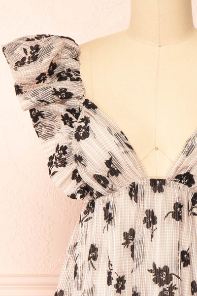 Elysara Floral Gingham Babydoll Dress w/ Tie Back | Boutique 1861 front close-up
