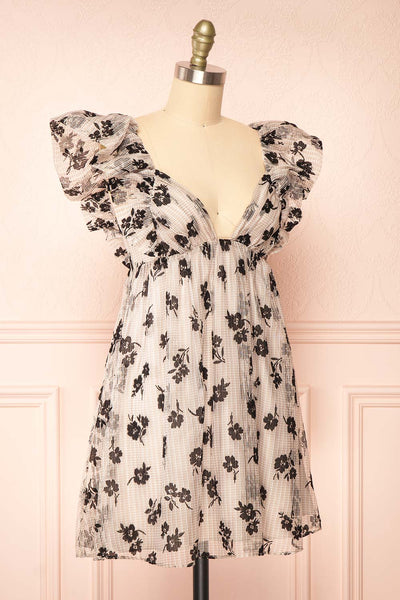 Elysara Floral Gingham Babydoll Dress w/ Tie Back | Boutique 1861 side view