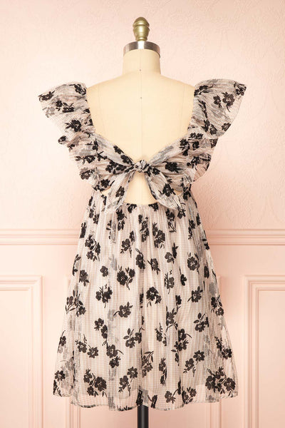 Elysara Floral Gingham Babydoll Dress w/ Tie Back | Boutique 1861 back view